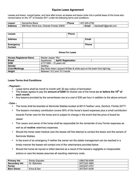 horse lease agreement fill  printable fillable blank pdffiller
