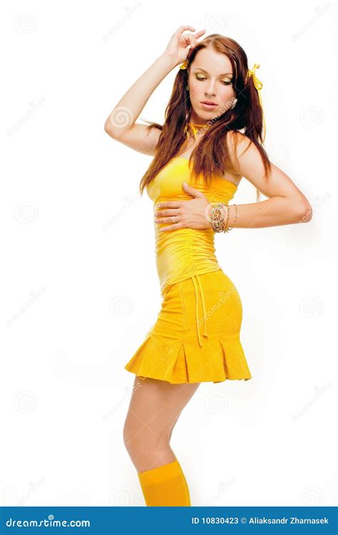 Sex Girl In A Yellow Dress Stock Image Image Of Beauty 10830423