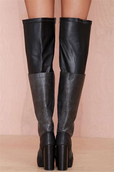 nasty gal elvira leather thigh high boot in black lyst