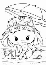 Elephant Pages Cute Baby Summer Coloring Animal Kids Print Color sketch template