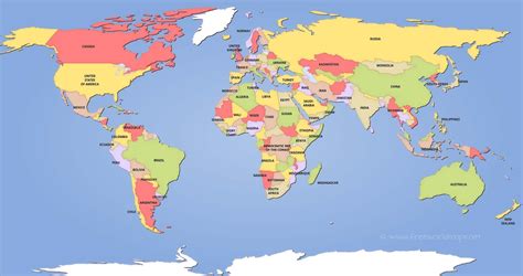 large printable world map   countries