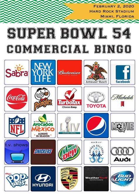 super bowl  bingo  commercial bingo  cards etsy