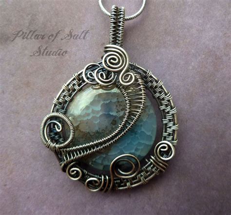antiqued silver pendant wire wrapped jewelry handmade