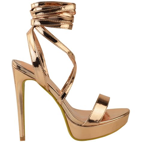 womens ladies stilettos high heels strappy platforms sandals diamante