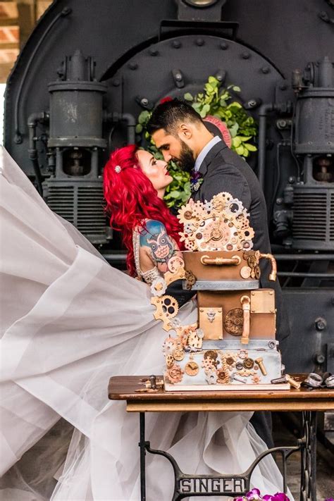 this stunning steampunk wedding includes a cake made out of nuts bolts