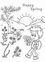 Spring Coloring Seasons Pages Happy Four Kids Drawing Printable Season Colouring Printables Color Sheets Sketch Wuppsy Worksheet Summer Girl Tree sketch template