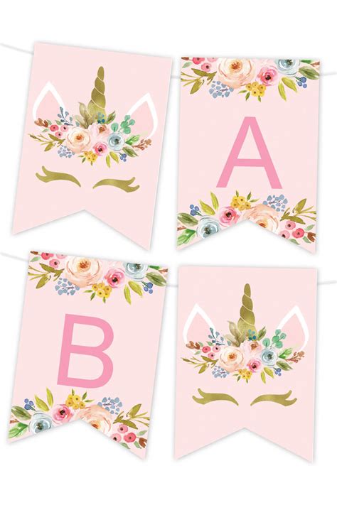 unicorn floral printable banner chicfetti  printable banners