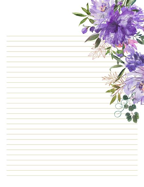 printable floral writing paper purple floral letter papers etsy