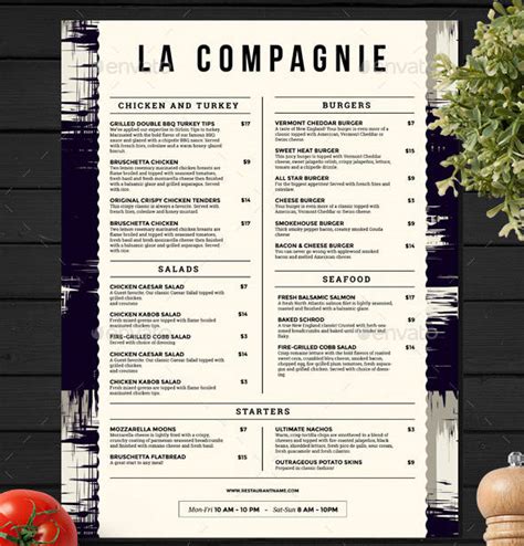 restaurant menu templates  word doctemplates