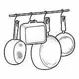 Pans Kitchenware Colori Inglese Utensili Visivo Nomi Raccolta Oggetti Vettoriali Dizionario Vignetta Illustrazione sketch template