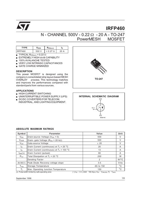 irfp  channel mosfet datasheet electronic component datasheets