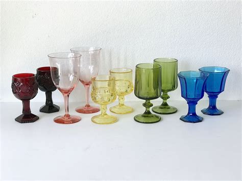 Rainbow Glass Goblet Set Of 10 Vintage Colored Glass Party Cups