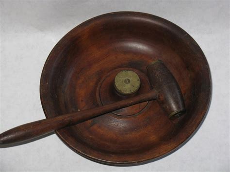 vintage wood nut bowl  mallet style nutcracker hammer etsy