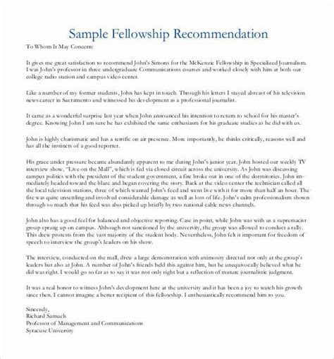 letter  recommendation  fellowship lovely  sample letters