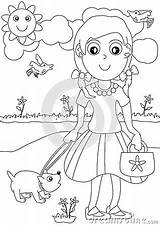 Coloring Dog Girl Eps Outdoor Stock sketch template