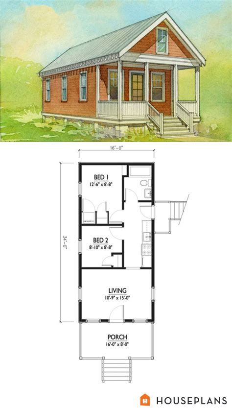 small katrina cottage floor plan  elevation  br houseplan number   plans pinterest