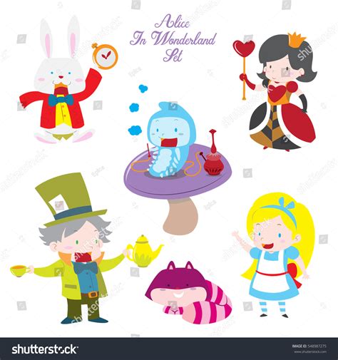 cute characters set alice wonderland story stock vector royalty