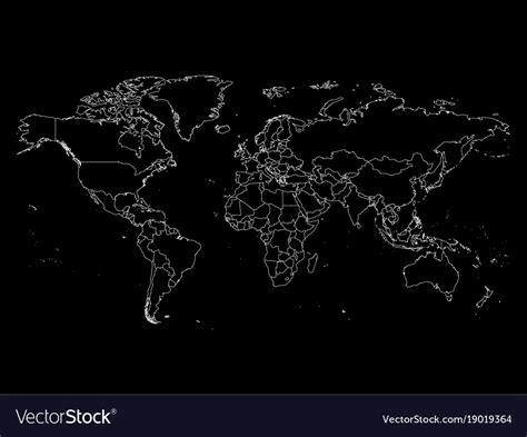 World Map With Country Borders Thin White Outline Vector Image