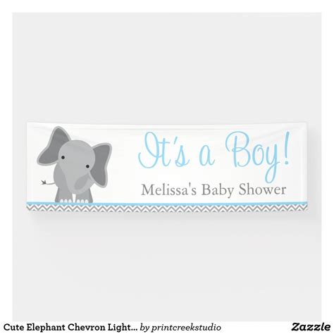 cute elephant chevron light blue baby shower banner zazzlecom