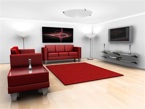Red Leather Sofa With Sofa Chair Table Area Rug And Flat Screen Tv Hd