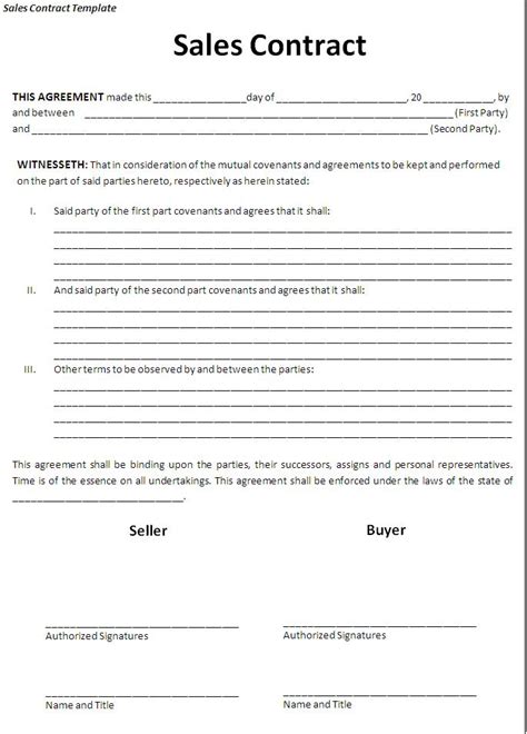 sales contract template  formats excel word