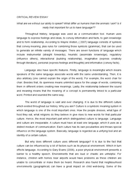 reflection essay critical review  published research