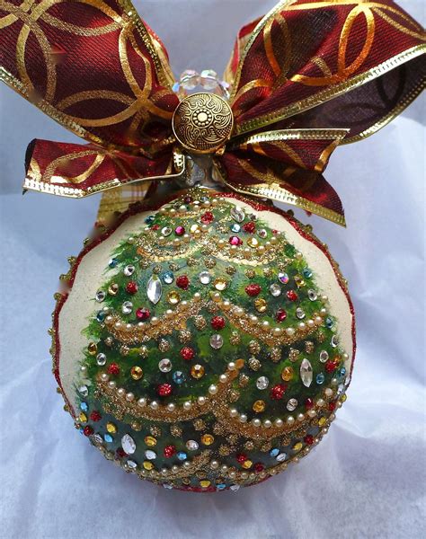 christmas tree hand painted glass ornament   etsy sequin