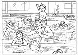 Swimming Coloring Pool Colouring Pages Kids Children Outline Fun Activity Summer Drawings Village Public Dad Simple Holidays sketch template