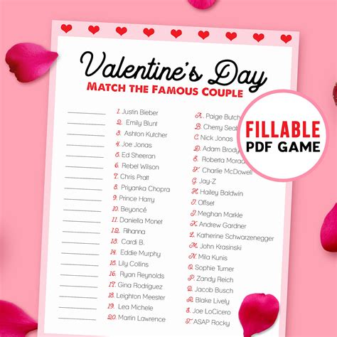 match  famous couple valentines games printable game etsy