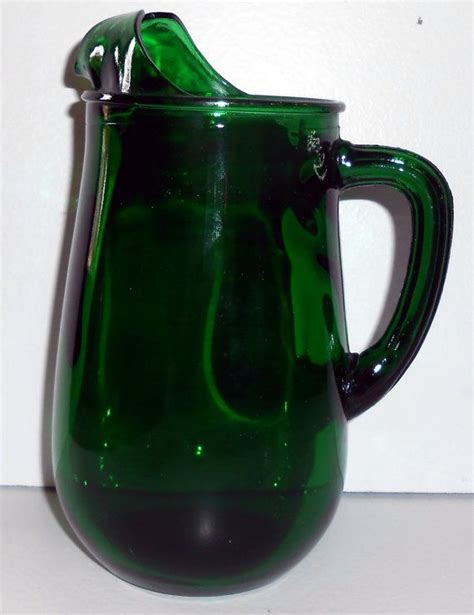 vintage pitcher green glass green pitcher glass pitcher etsy