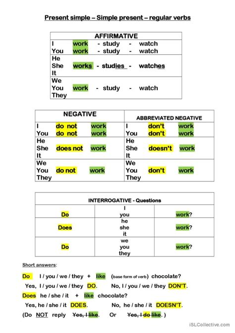 present simple regular verbs gener english esl worksheets