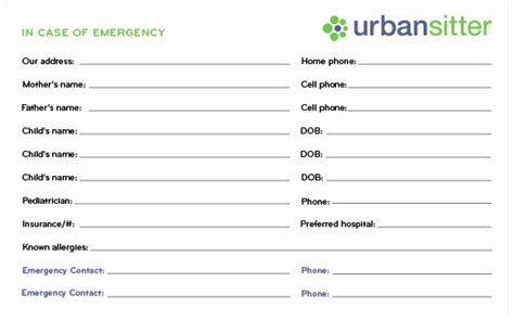 emergency contact card template   contact card contact