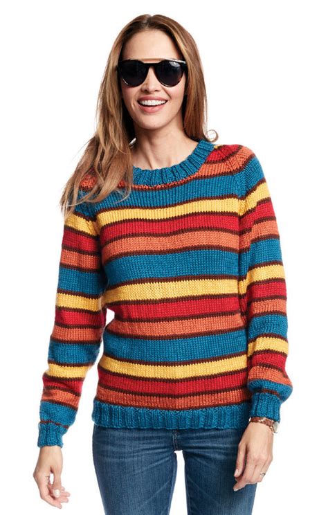 adult s knit crew neck striped pullover in caron simply soft
