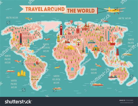 world travel map poster travel tourism stock vector royalty