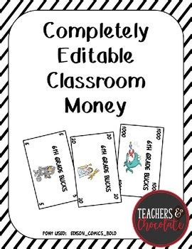 classroom money template completely editable  teachers  chocolate