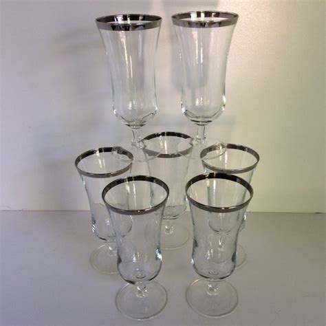 vintage french crystal platinum rim cocktail glasses set