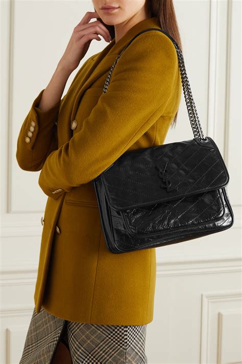 Black Niki Medium Crinkled Glossed Leather Shoulder Bag Saint Laurent
