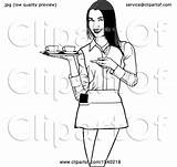 Waitress Grayscale Illustration Female Royalty Clipart Vector Dero Clip sketch template