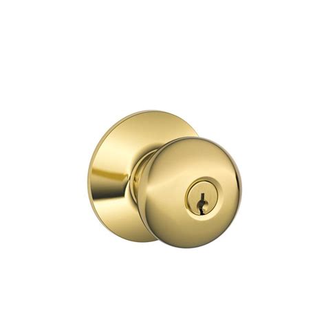schlage plymouth bright brass entry door knob fa ply   home depot