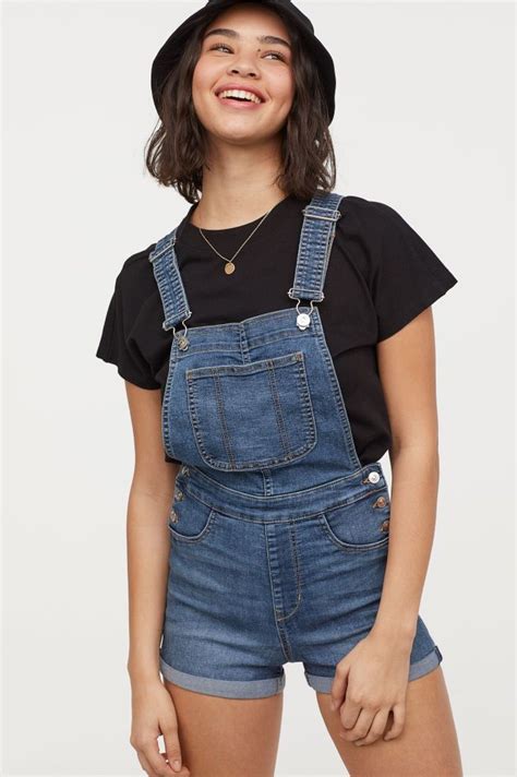 denim overall shorts denim blue ladies handm us cute overalls