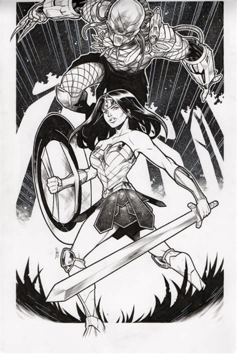 Comicartgallery Wonder Woman Vs Predator By Jim Towe