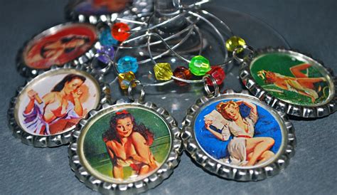 Wine Charms Collection Of Retro Sexy Pin Up Girls 6 Wine