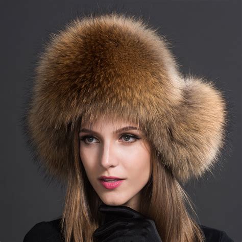 Women Real Raccoon Fur Hat Russian Winter Warmer Ear Cap Ushanka