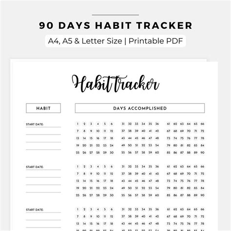 days habit tracker printable  challenge tracker goal etsyde