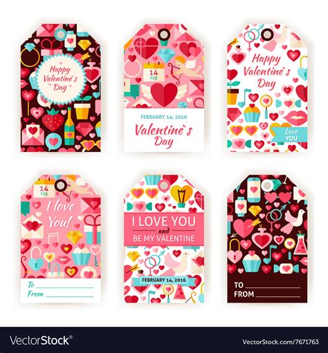 happy valentine day gift tag template flat set vector image