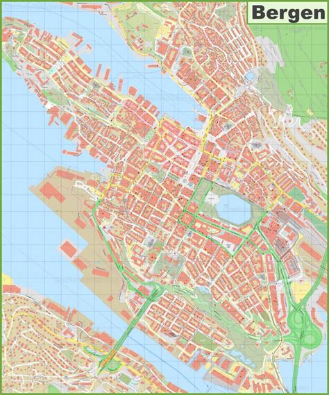 bergen city center map ontheworldmapcom