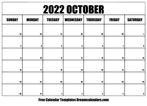 october  calendar  blank printable  holidays