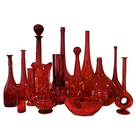 Collection Of 14 Red Coloured Glass Vases At 1stdibs