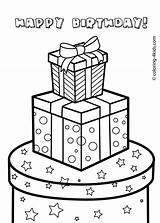 Coloring Birthday Pages Gift Drawing Happy Boxes Kids Printable Present Gifts Christmas Print Presents Easy Cake Printables Box Card Simple sketch template
