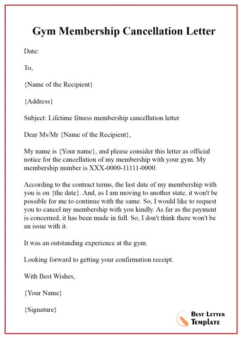 gym membership cancellation letter due  moving  letter